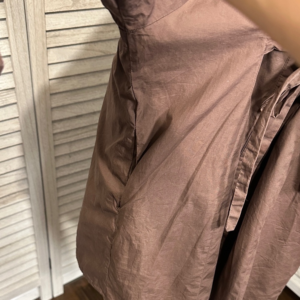 Size M Reminiscene Brown Puffy Sleeve Tie Waist Shirt Dress - Picture 10 of 16
